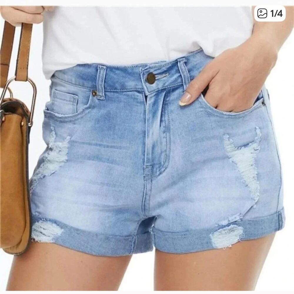 Dollhouse Light Blue Distressed Jean Shorts
